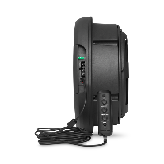 JBL BassPro Hub - Black - 11" (279mm) Spare tire subwoofer with built-in 200W RMS amplifier with remote control. - Detailshot 4 image number null