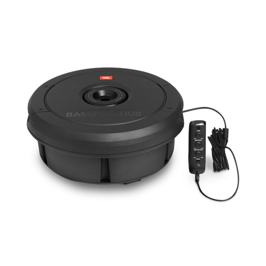 JBL BassPro Hub - Black - 11" (279mm) Spare tire subwoofer with built-in 200W RMS amplifier with remote control. - Detailshot 2 image number null