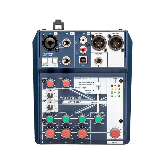 Notepad-5 - Dark Blue - Small-format analog mixing console with USB I/O - Front image number null